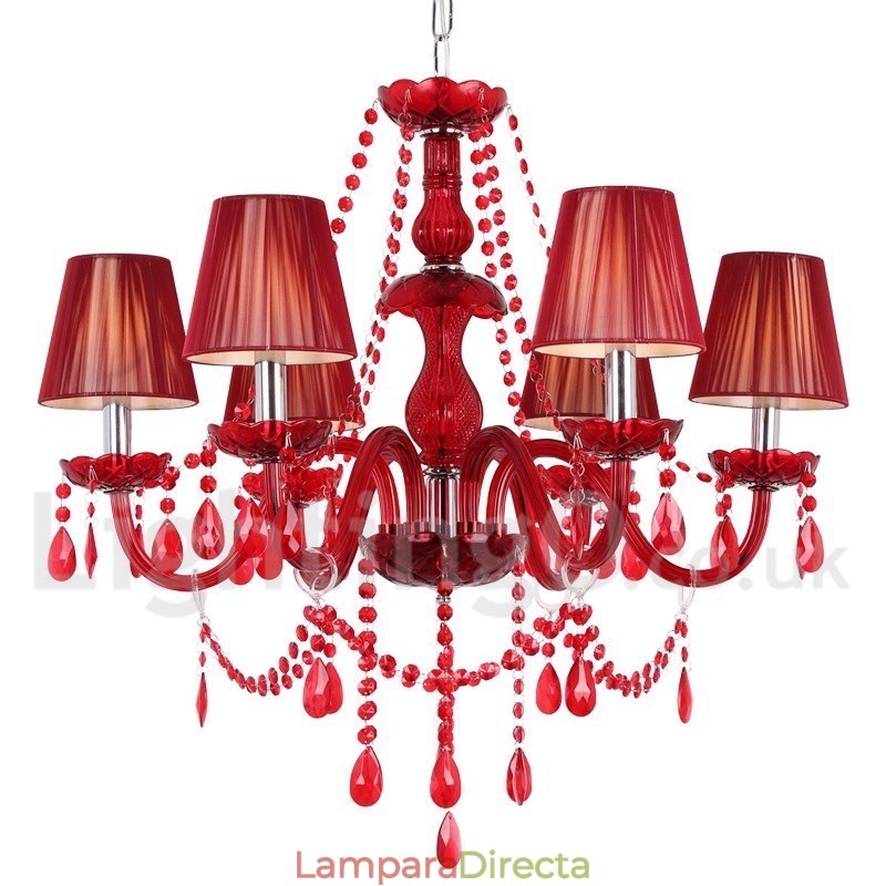 Lámpara de araña estilo vela de cristal K9 rojo de 6 luces