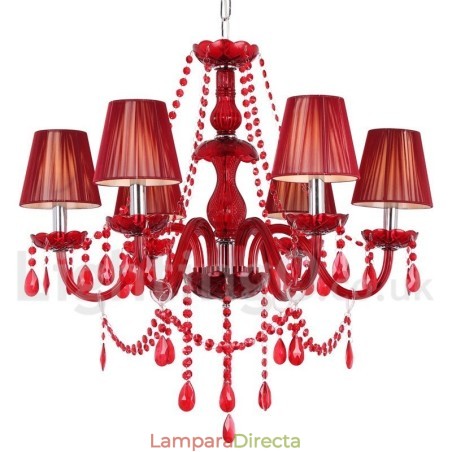 Lámpara de araña estilo vela de cristal K9 rojo de 6 luces Lámpara de araña estilo vela de cristal K9 rojo de 6 luces