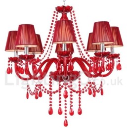 Lámpara de araña estilo vela de cristal K9 rojo de 8 luces