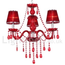 Lámpara de araña estilo vela de cristal K9 rojo de 3 luces