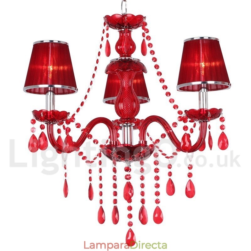 Lámpara de araña estilo vela de cristal K9 rojo de 3 luces