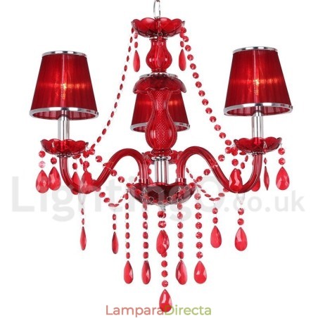 Lámpara de araña estilo vela de cristal K9 rojo de 3 luces Lámpara de araña estilo vela de cristal K9 rojo de 3 luces