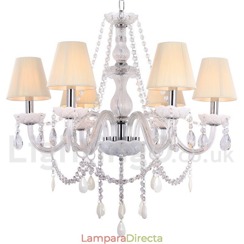 Lámpara de araña estilo vela de cristal K9 blanco de 6 luces
