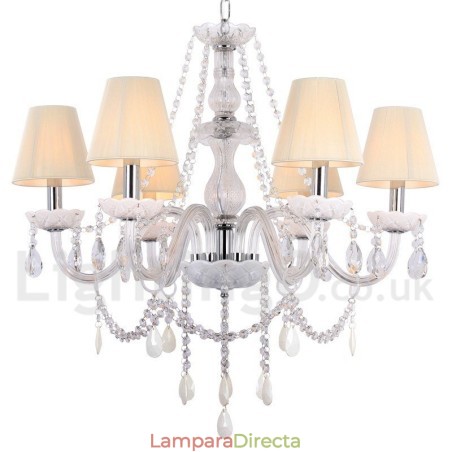 Lámpara de araña estilo vela de cristal K9 blanco de 6 luces Lámpara de araña estilo vela de cristal K9 blanco de 6 luces