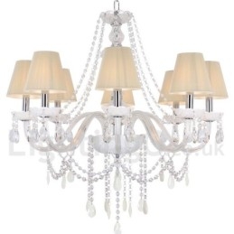 Lámpara de araña estilo vela de cristal K9 blanco de 8 luces