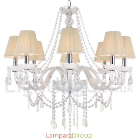 Lámpara de araña estilo vela de cristal K9 blanco de 8 luces Lámpara de araña estilo vela de cristal K9 blanco de 8 luces