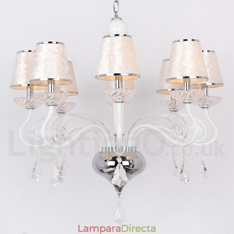 Lámpara de araña contemporánea de cristal K9 de 8 luces blancas estilo vela