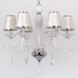 Lámpara de araña contemporánea de cristal K9 de 6 luces blancas estilo vela