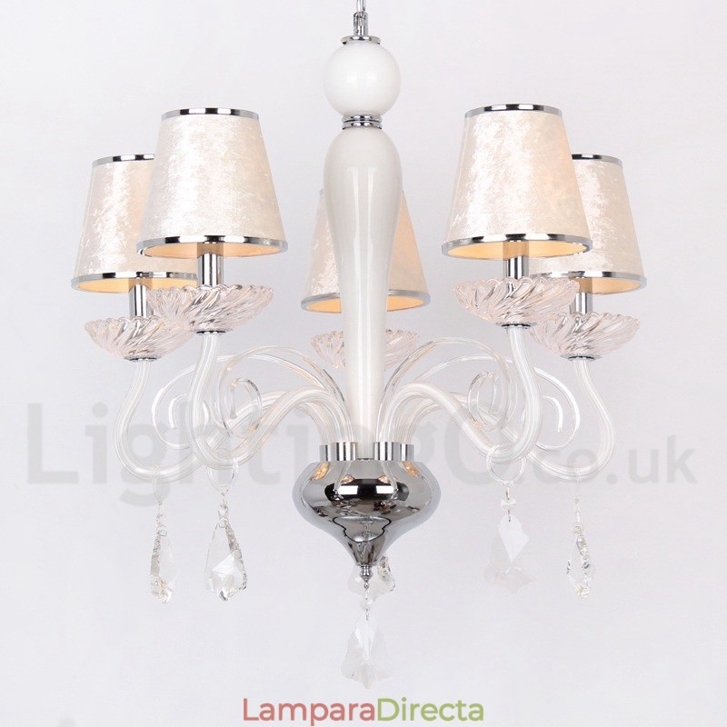 Lámpara de araña contemporánea de cristal K9 de 5 luces blancas estilo vela