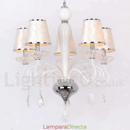 Lámpara de araña contemporánea de cristal K9 de 5 luces blancas estilo vela Lámpara de araña contemporánea de cristal K9 de 5 luces blancas estilo vela
