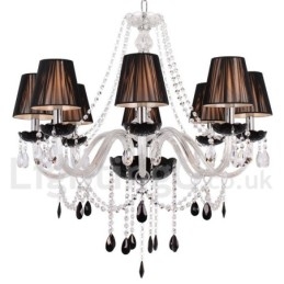 Lámpara de araña contemporánea de 8 luces estilo vela de cristal K9 cepillado negro