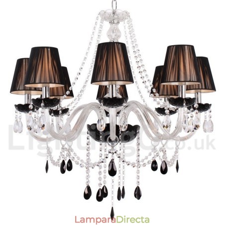 Lámpara de araña contemporánea de 8 luces estilo vela de cristal K9 cepillado negro Lámpara de araña contemporánea de 8 luces estilo vela de cristal K9 cepillado negro