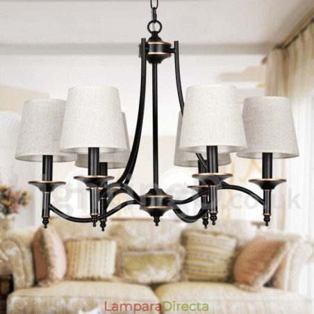 Lámpara de araña de 6 luces, estilo rústico, retro, negro, contemporánea, estilo vela Lámpara de araña de 6 luces, estilo rústico, retro, negro, contemporánea, estilo vela