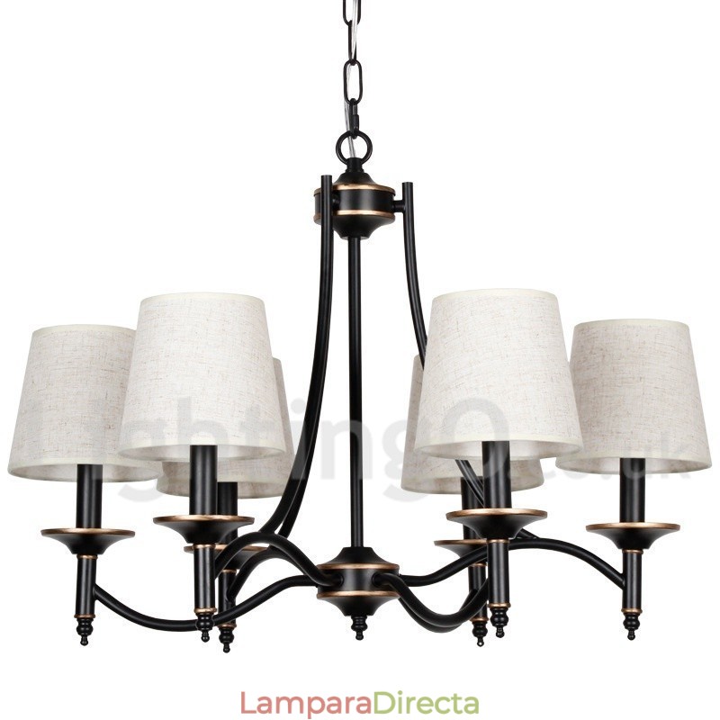 Lámpara de araña de 6 luces, estilo rústico, retro, negro, contemporánea, estilo vela