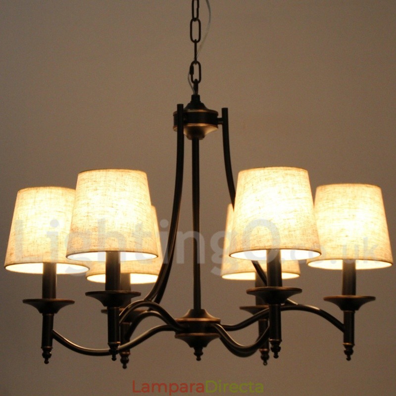 Lámpara de araña de 6 luces, estilo rústico, retro, negro, contemporánea, estilo vela