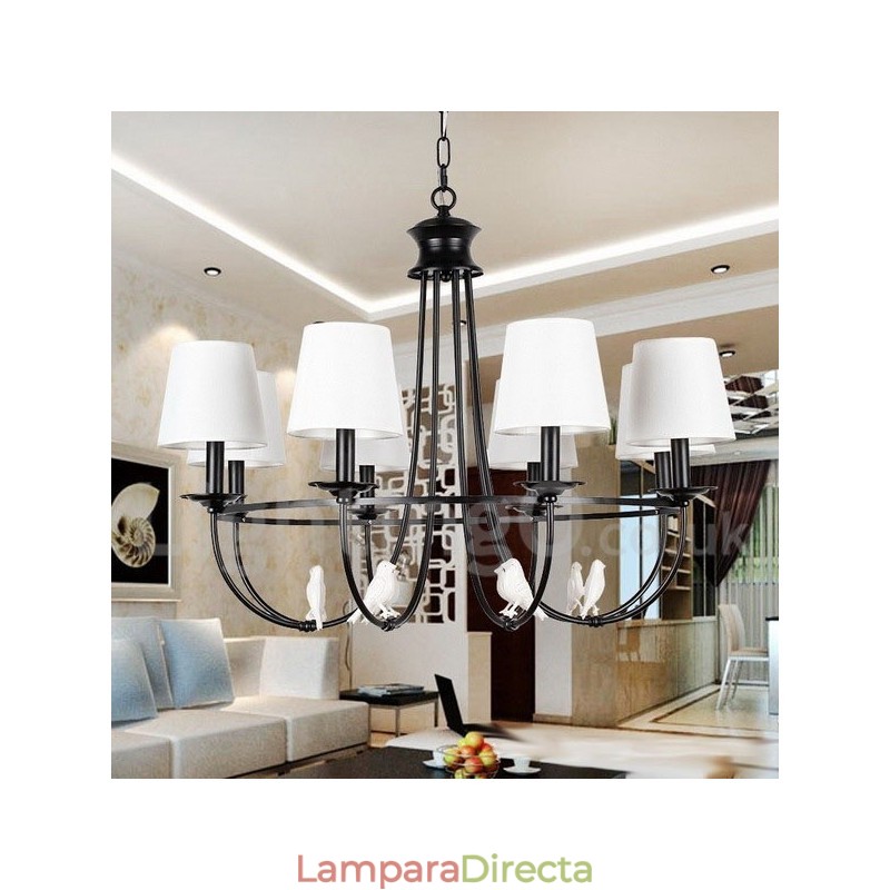 Lámpara de araña de 8 luces estilo mediterráneo, estilo rústico contemporáneo, estilo vela, color negro retro