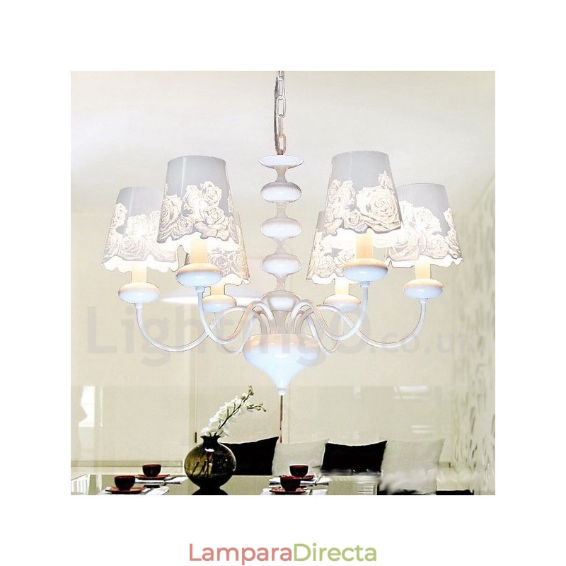 Lámpara de araña moderna contemporánea de 6 luces, estilo vela blanca hueca