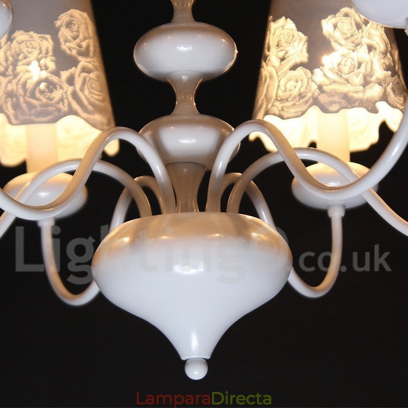 Lámpara de araña moderna contemporánea de 6 luces, estilo vela blanca hueca