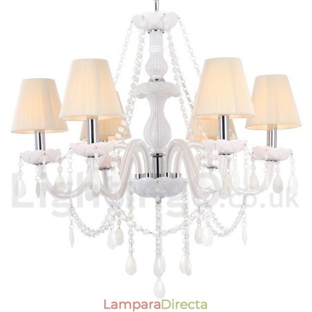 Lámpara de araña estilo vela de cristal K9 blanco de 6 luces