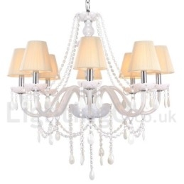 Lámpara de araña estilo vela de cristal K9 blanco de 8 luces
