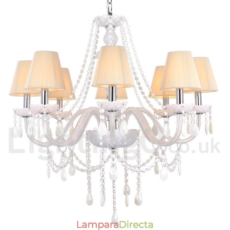 Lámpara de araña estilo vela de cristal K9 blanco de 8 luces