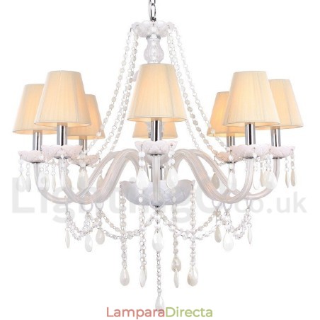 Lámpara de araña estilo vela de cristal K9 blanco de 8 luces Lámpara de araña estilo vela de cristal K9 blanco de 8 luces