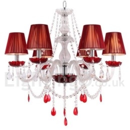 Lámpara de araña estilo vela de cristal K9 rojo de 6 luces