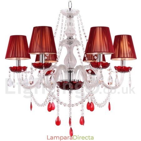 Lámpara de araña estilo vela de cristal K9 rojo de 6 luces Lámpara de araña estilo vela de cristal K9 rojo de 6 luces