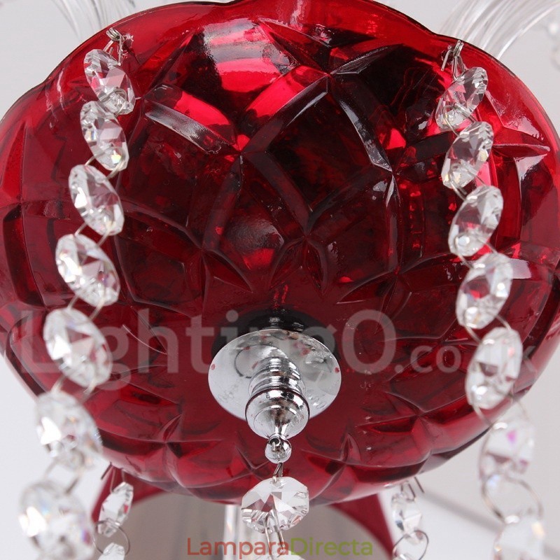 Lámpara de araña estilo vela de cristal K9 rojo de 6 luces