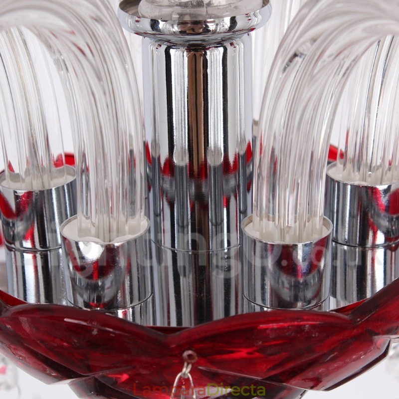 Lámpara de araña estilo vela de cristal K9 rojo de 6 luces