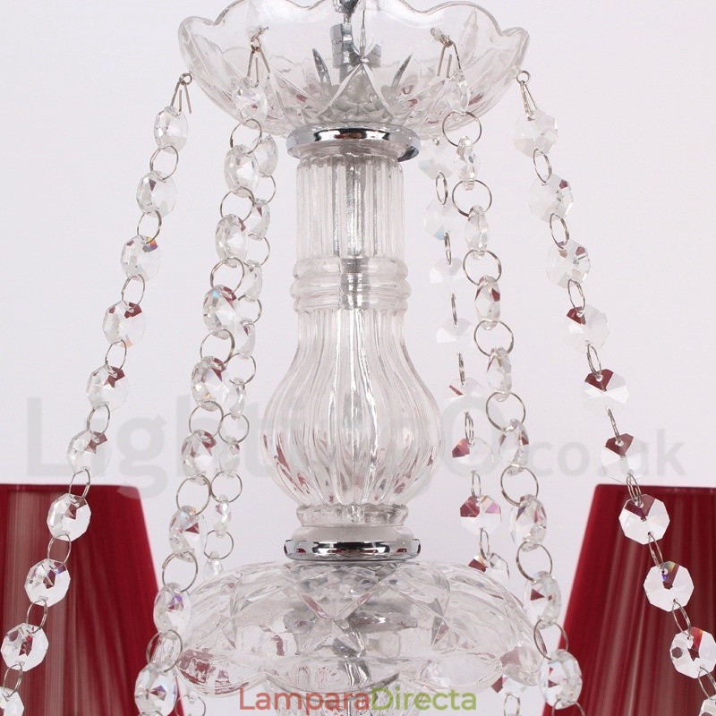 Lámpara de araña estilo vela de cristal K9 rojo de 6 luces