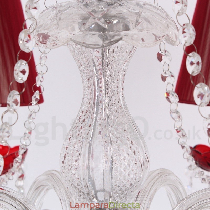 Lámpara de araña estilo vela de cristal K9 rojo de 6 luces
