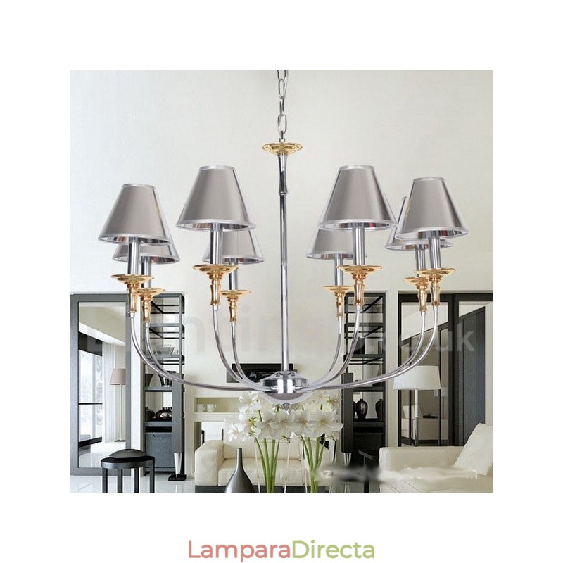 Lámpara de araña moderna contemporánea de 8 luces estilo vela cromada