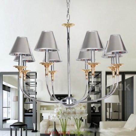 Lámpara de araña moderna contemporánea de 8 luces estilo vela cromada Lámpara de araña moderna contemporánea de 8 luces estilo vela cromada