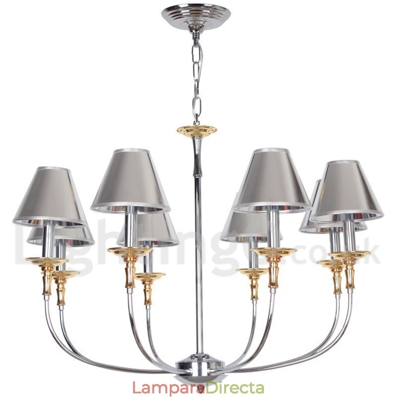 Lámpara de araña moderna contemporánea de 8 luces estilo vela cromada