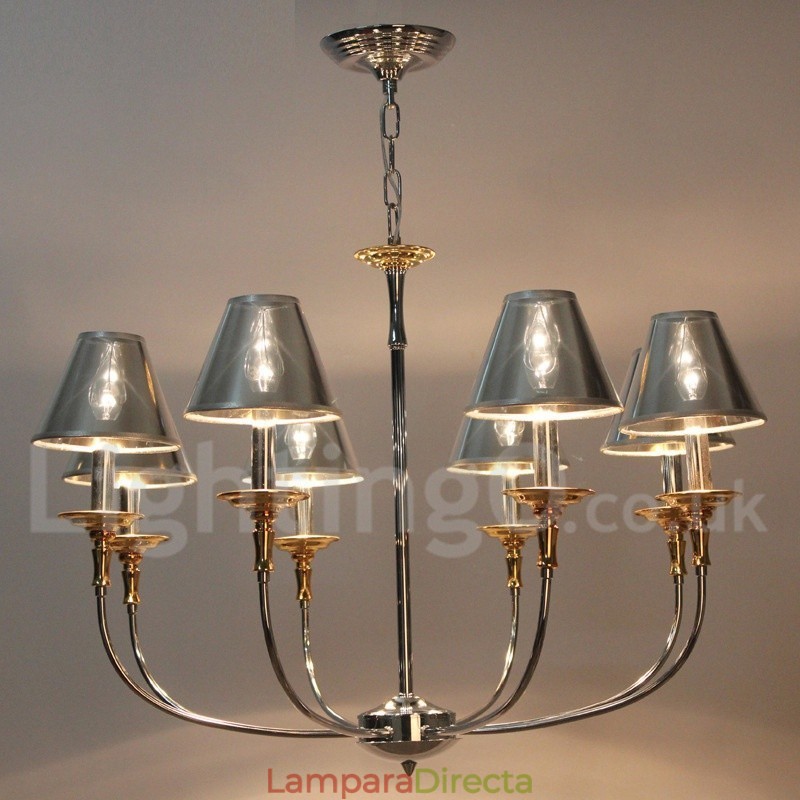 Lámpara de araña moderna contemporánea de 8 luces estilo vela cromada