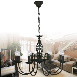 Lámpara de araña contemporánea estilo retro de 8 luces en color negro