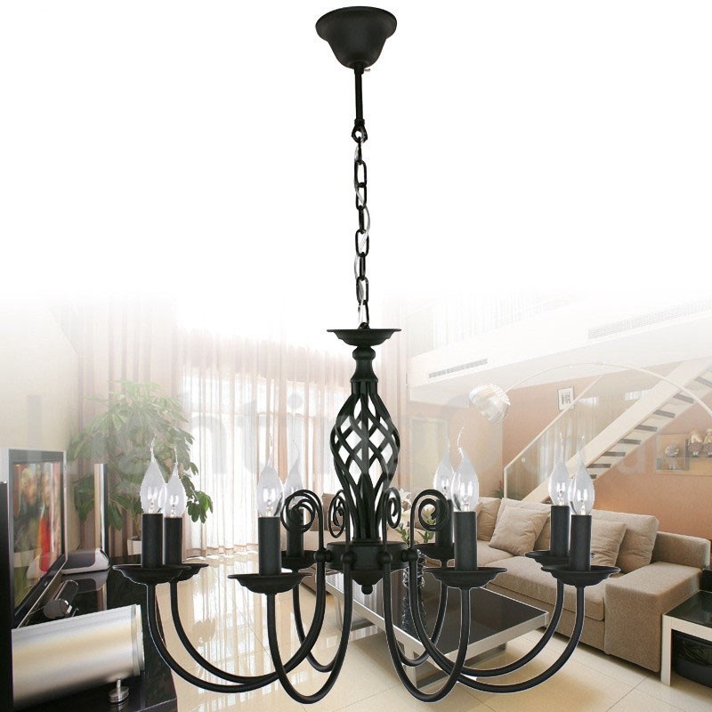 Lámpara de araña contemporánea estilo retro de 8 luces en color negro