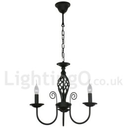 Lámpara de araña contemporánea de 3 luces estilo vela retro negra