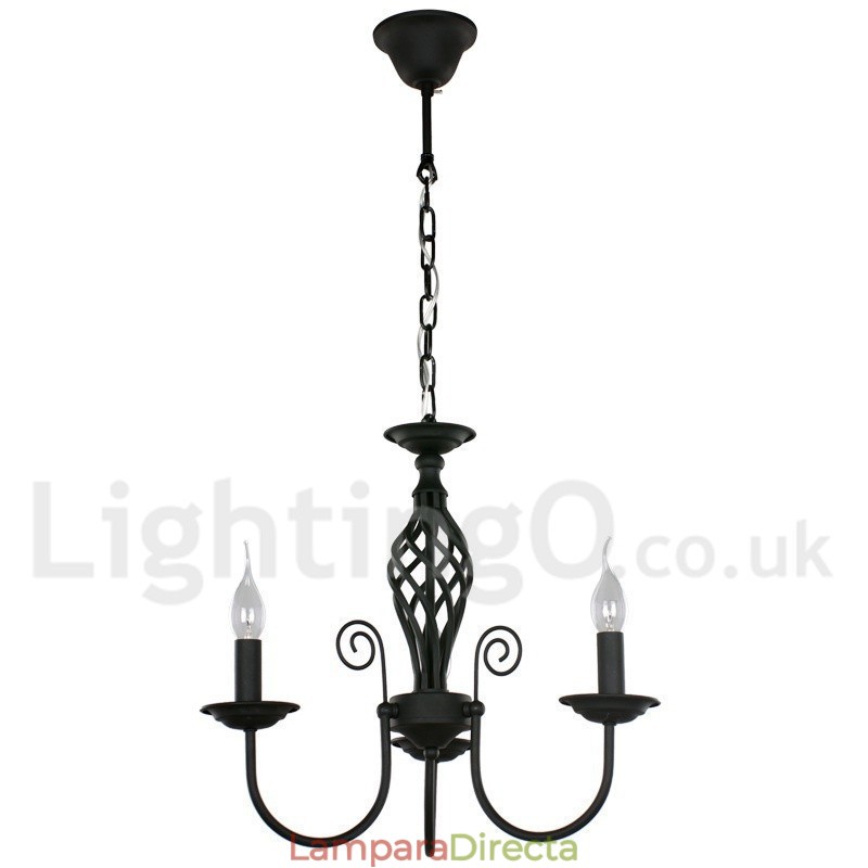 Lámpara de araña contemporánea de 3 luces estilo vela retro negra