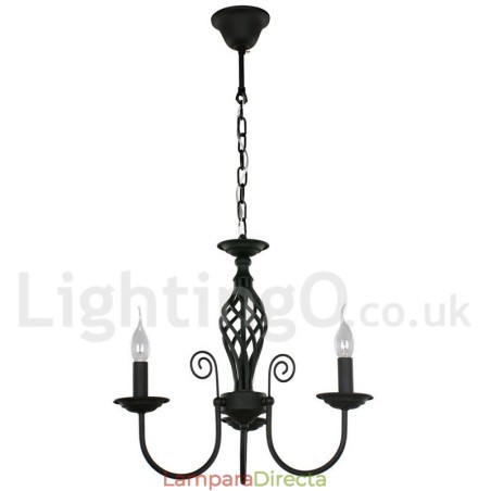 Lámpara de araña contemporánea de 3 luces estilo vela retro negra Lámpara de araña contemporánea de 3 luces estilo vela retro negra