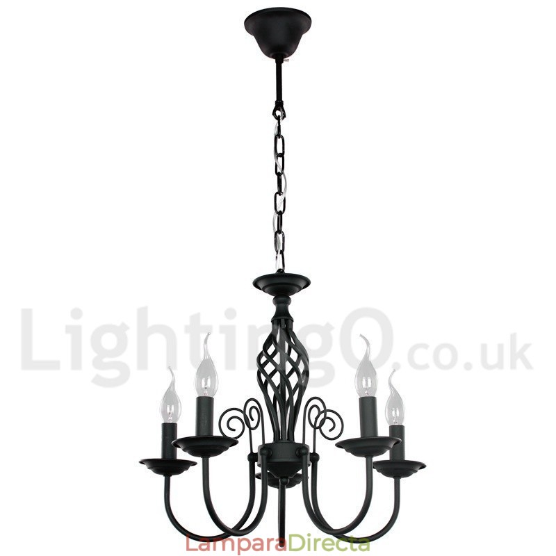 Lámpara de araña contemporánea estilo retro de 5 luces en color negro