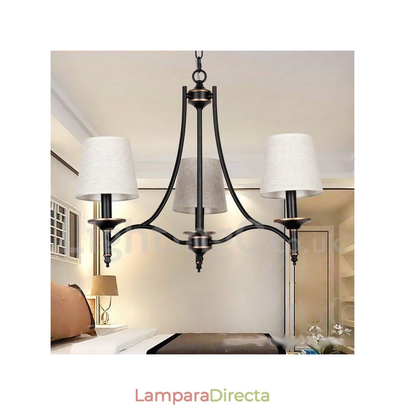 Lámpara de araña contemporánea de 3 luces, estilo rústico retro negro
