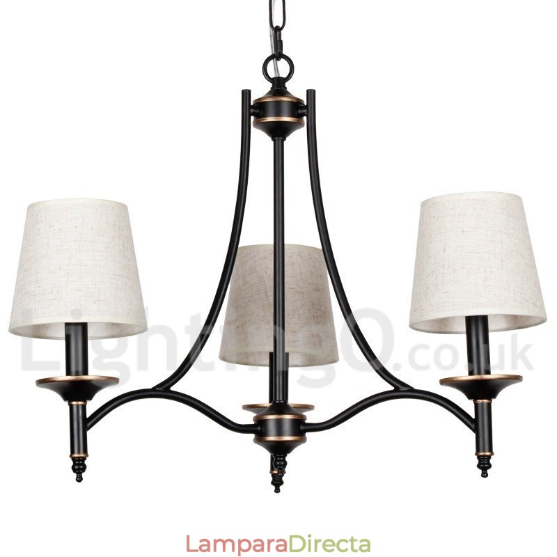 Lámpara de araña contemporánea de 3 luces, estilo rústico retro negro