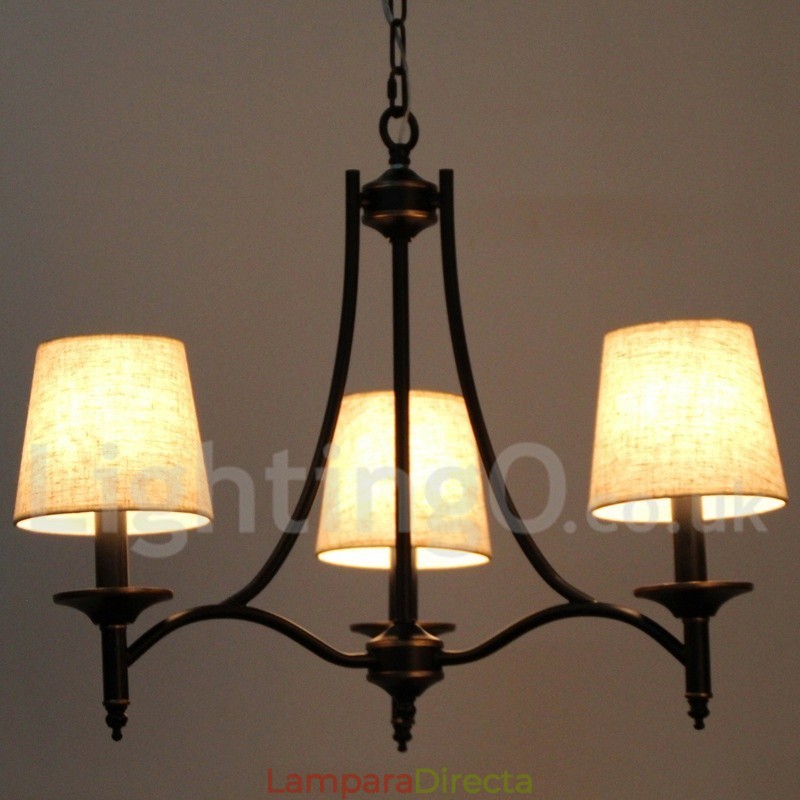 Lámpara de araña contemporánea de 3 luces, estilo rústico retro negro