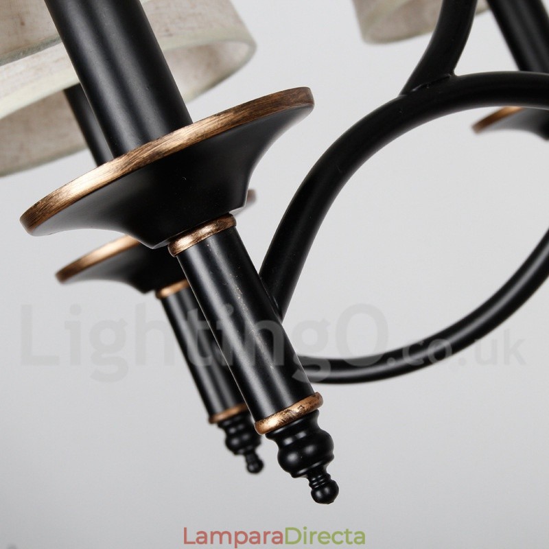 Lámpara de araña contemporánea de 3 luces, estilo rústico retro negro