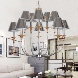 Lámpara de araña moderna contemporánea de 10 luces estilo vela cromada