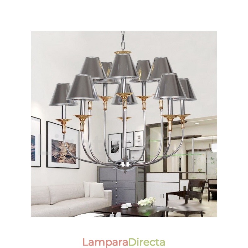 Lámpara de araña moderna contemporánea de 10 luces estilo vela cromada