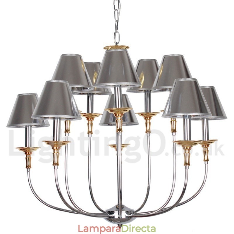 Lámpara de araña moderna contemporánea de 10 luces estilo vela cromada