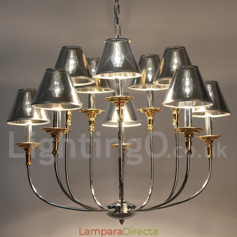 Lámpara de araña moderna contemporánea de 10 luces estilo vela cromada